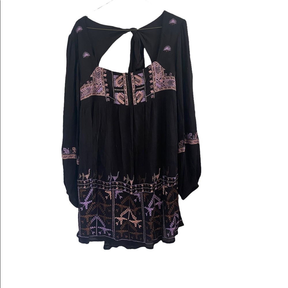 Free People Embroidered Mini Dress in Black Combo Open Back